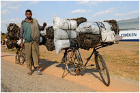 Holzkohlentransport - was nicht so alles auf ein Fahrrad rauf passt | Sambia